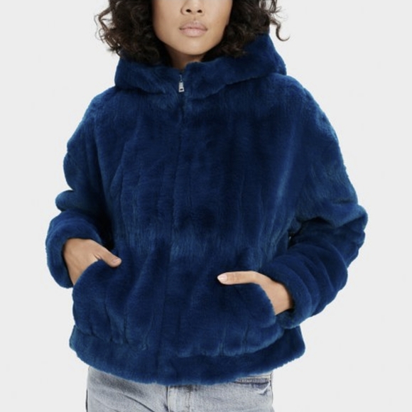 Nwt ugg mandy faux fur jacket deep teal - Picture 4 of 9
